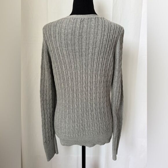 Abercrombie & Fitch Cable Knit Sweater Women’s Gray V-Neck Sz L Preppy Academia - Picture 3 of 4